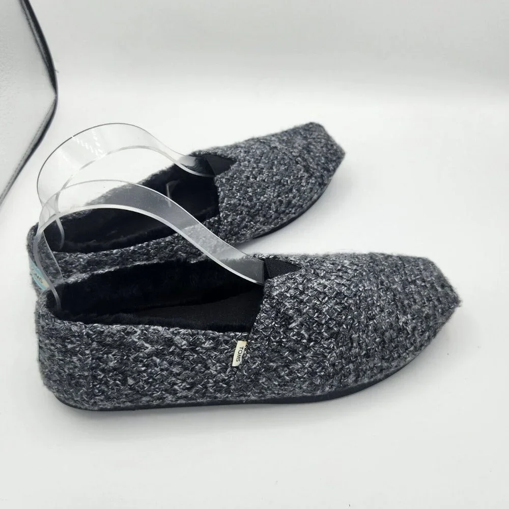 Toms Alpargata Charcoal Gray Black Sweater Fur Inside Leather Sole Shoe 8.5 - Picture 4 of 8